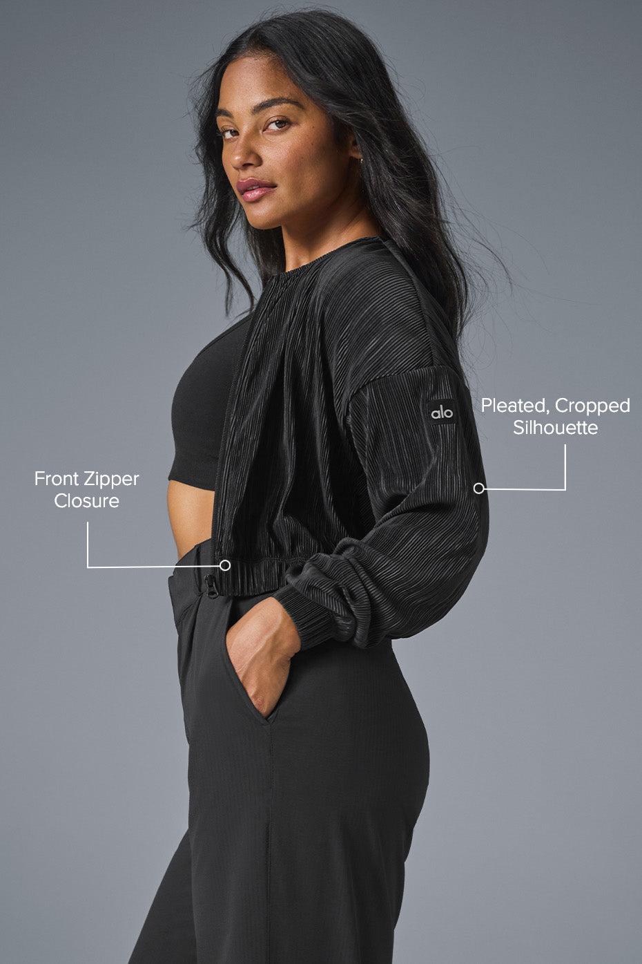 Cropped Micro Plisse Jacket - Black image 2