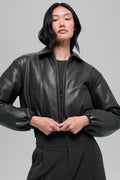 Faux Leather Cropped Premier Bomber - Black image 1