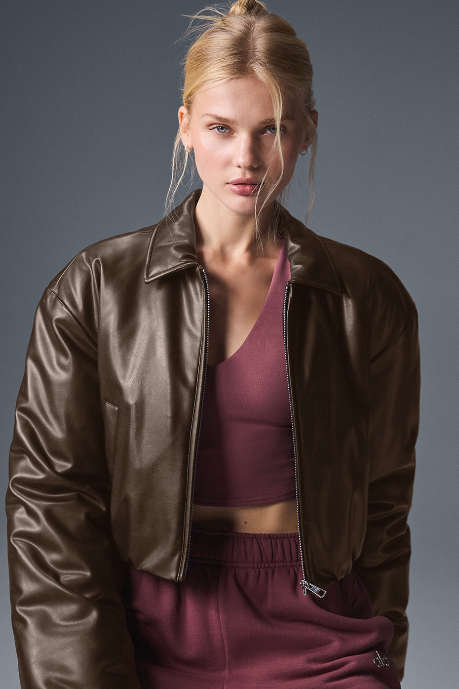 Faux Leather Cropped Premier Bomber - Espresso image 6
