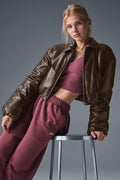 Faux Leather Cropped Premier Bomber - Espresso image 1
