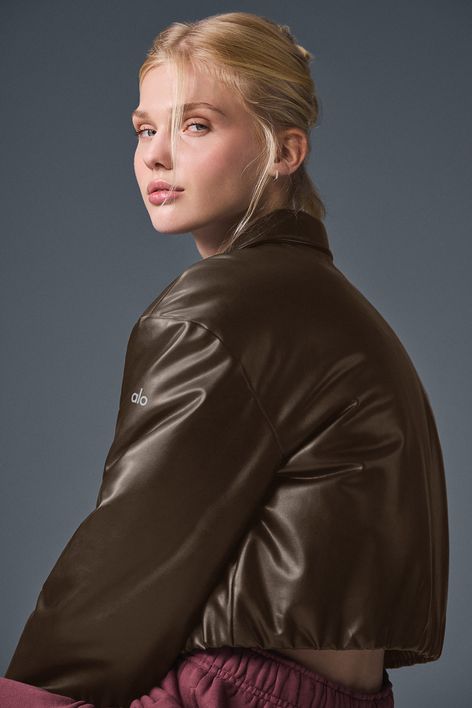 Faux Leather Cropped Premier Bomber - Espresso image 5