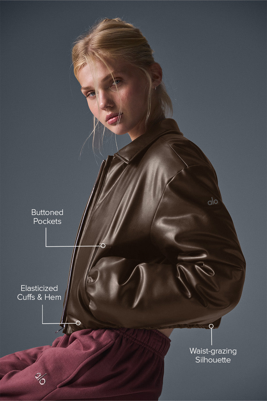 Faux Leather Cropped Premier Bomber - Espresso image 2