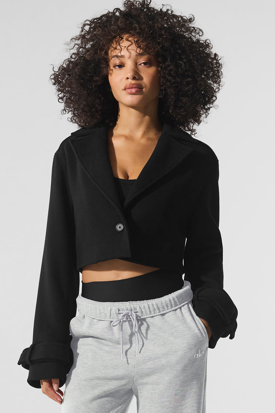 Wool Cropped Metro Trench - Black image 1