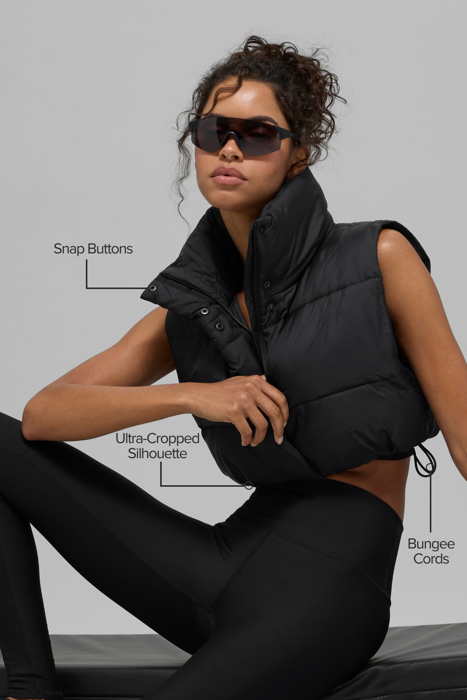 Cropped Gold Rush Puffer Vest - Black image 2