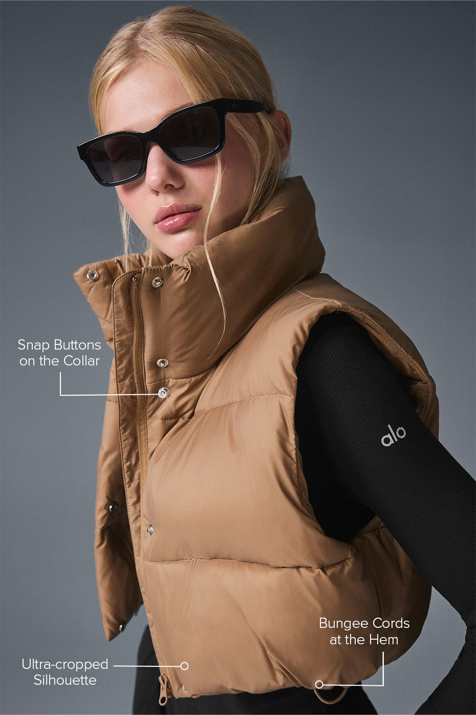 Cropped Gold Rush Puffer Vest - Toasted Almond image 2