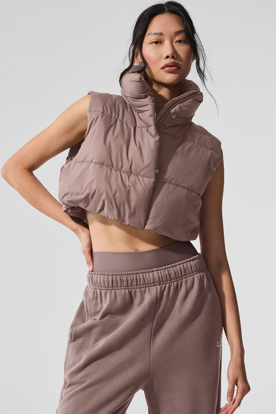 Cropped Gold Rush Puffer Vest - Mushroom image 5