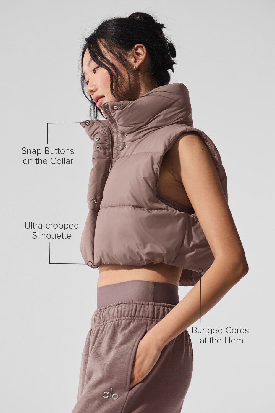 Cropped Gold Rush Puffer Vest - Mushroom image 2