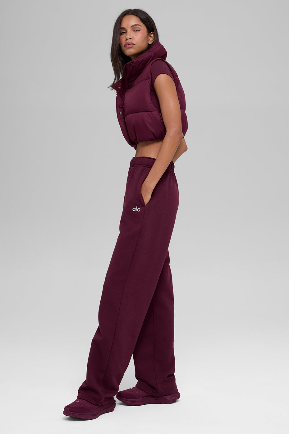Cropped Gold Rush Puffer Vest - Burgundy image 5