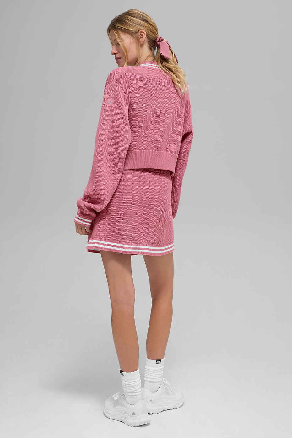 Tennis Club Sweater Knit Full Zip Jacket - Pink Wild Rose/White image 5