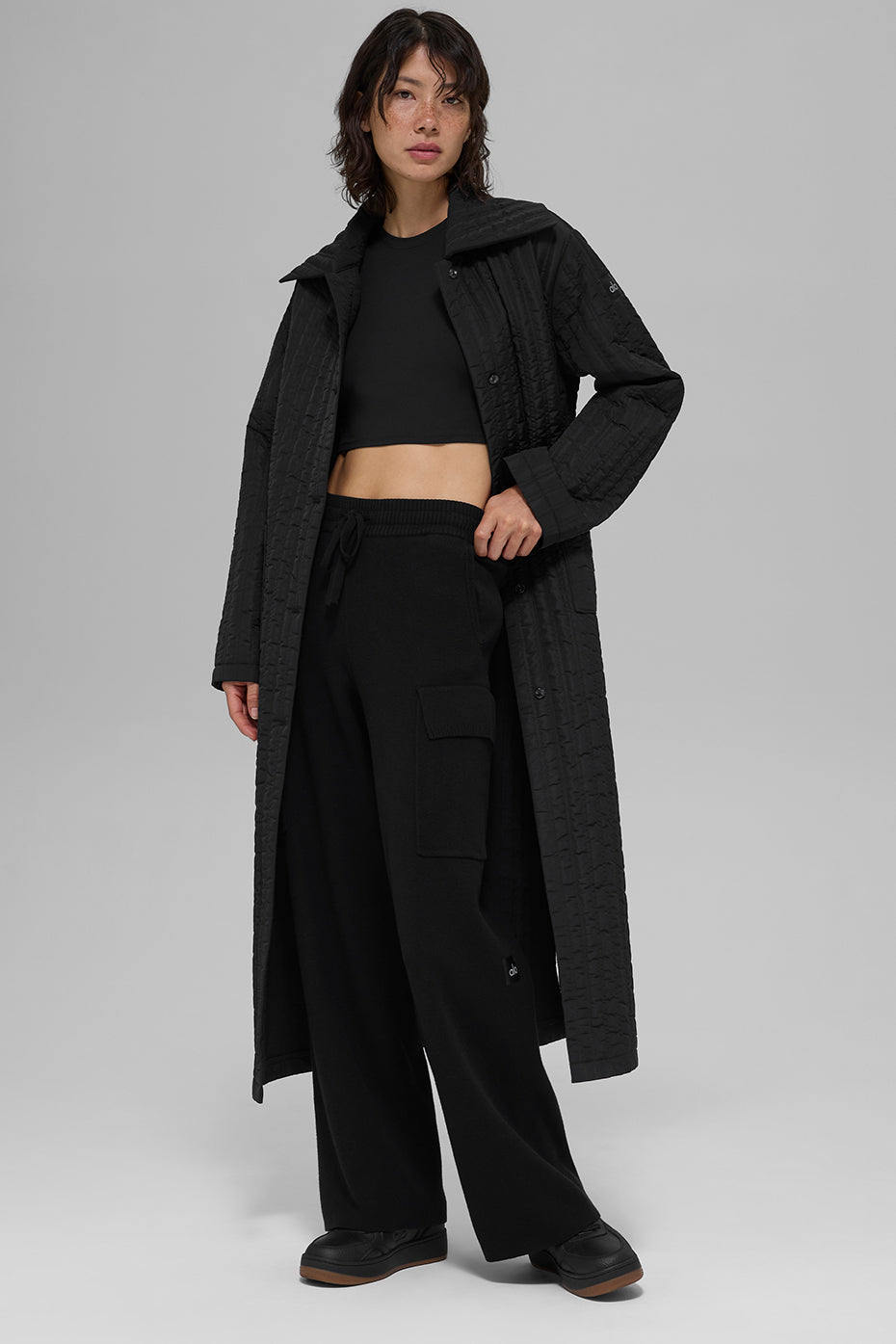 Quilted Skyline Long Coat - Black image 5
