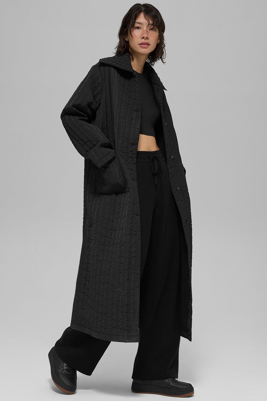Quilted Skyline Long Coat - Black image 3