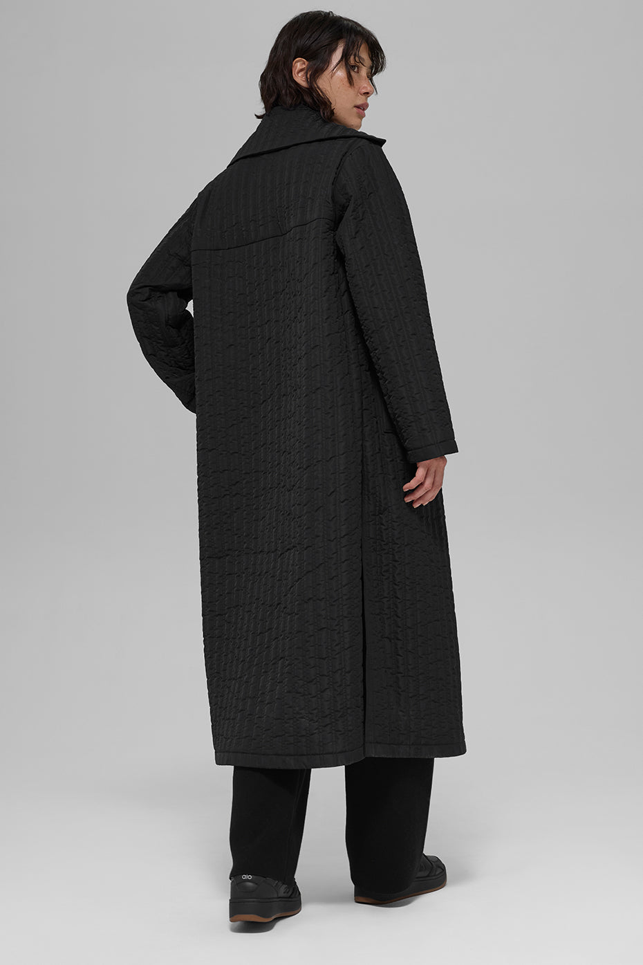Quilted Skyline Long Coat - Black image 4