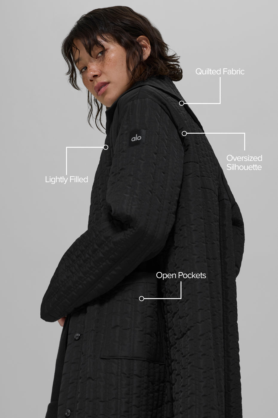 Quilted Skyline Long Coat - Black image 2