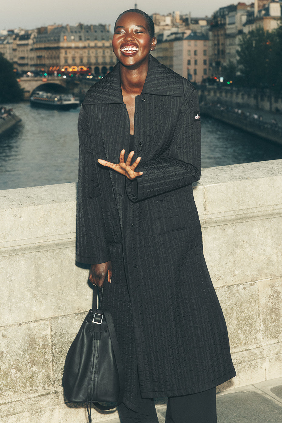 Quilted Skyline Long Coat - Black image 1