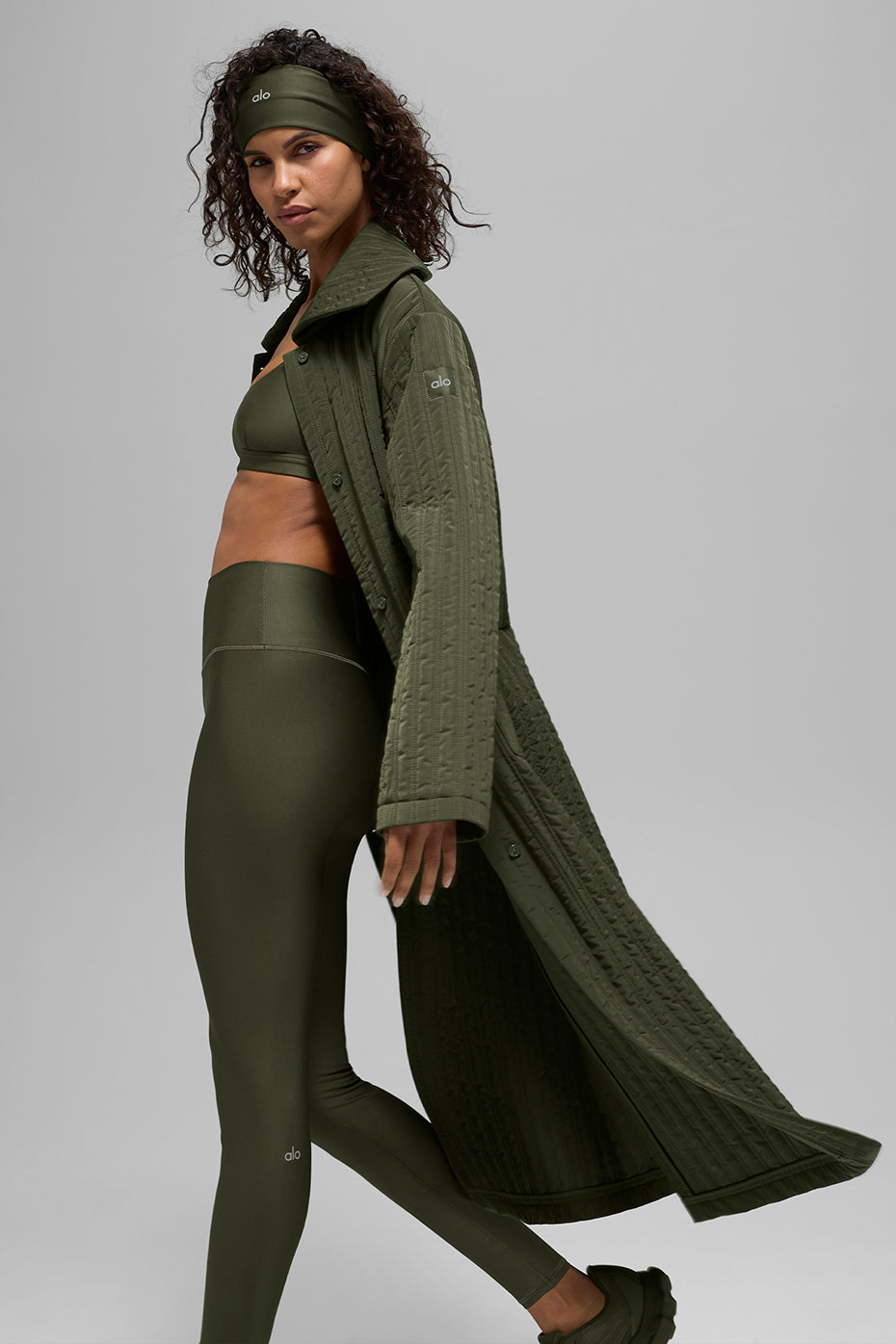 Quilted Skyline Long Coat - Green Olive image 6