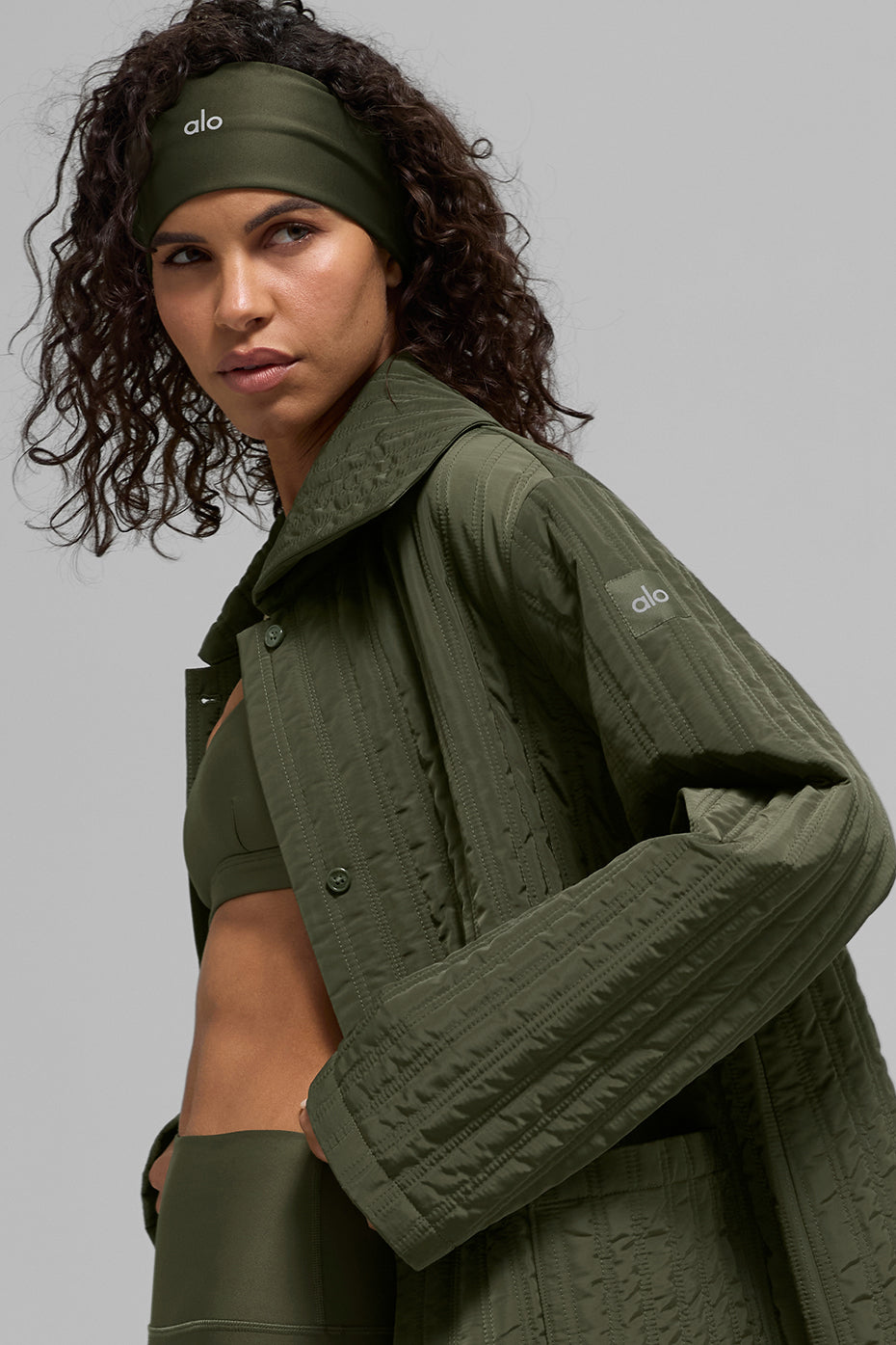 Quilted Skyline Long Coat - Green Olive image 2