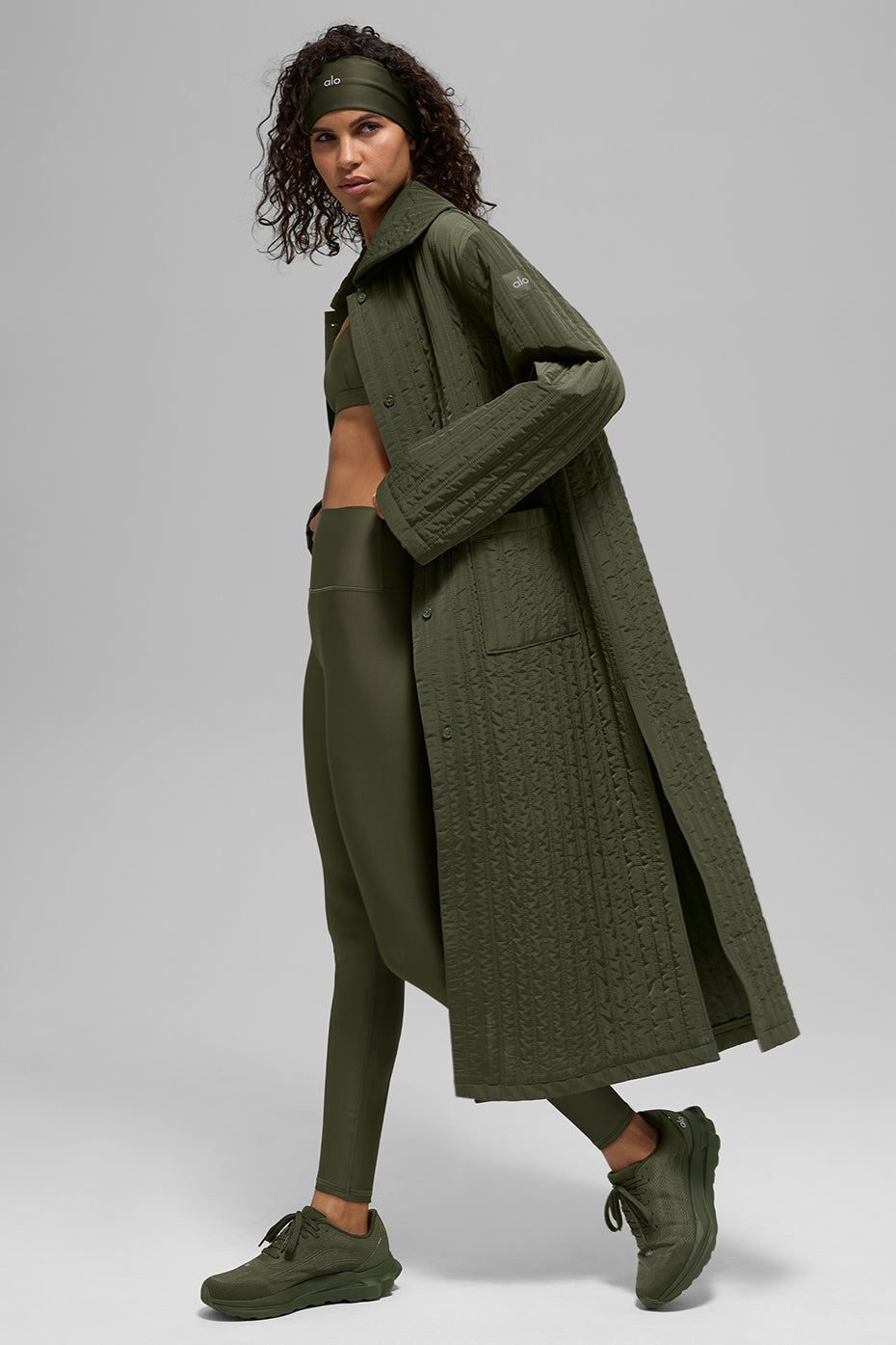Quilted Skyline Long Coat - Green Olive image 4