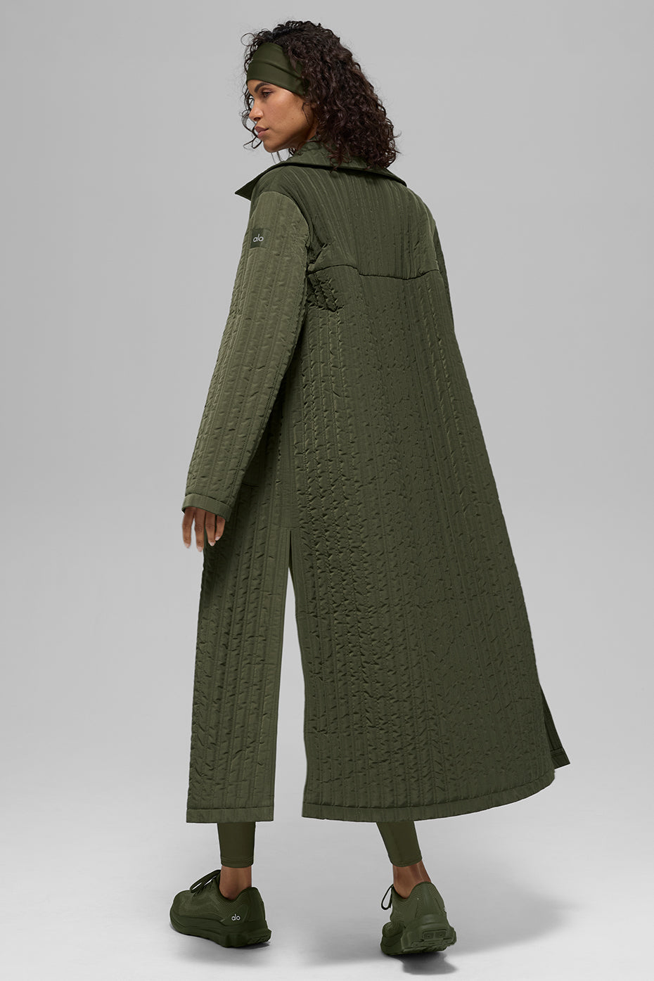 Quilted Skyline Long Coat - Green Olive image 3