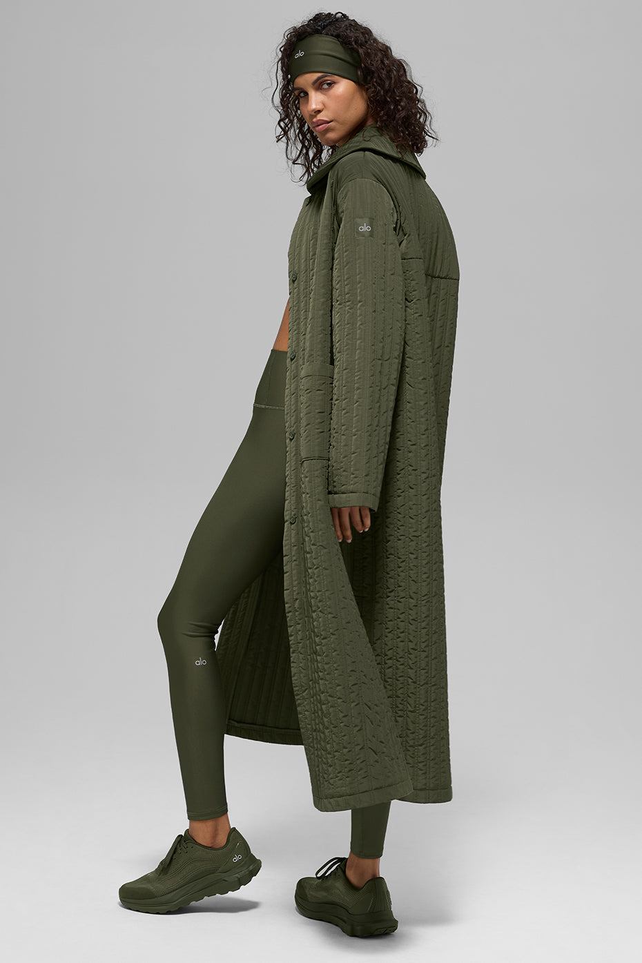 Quilted Skyline Long Coat - Green Olive image 5
