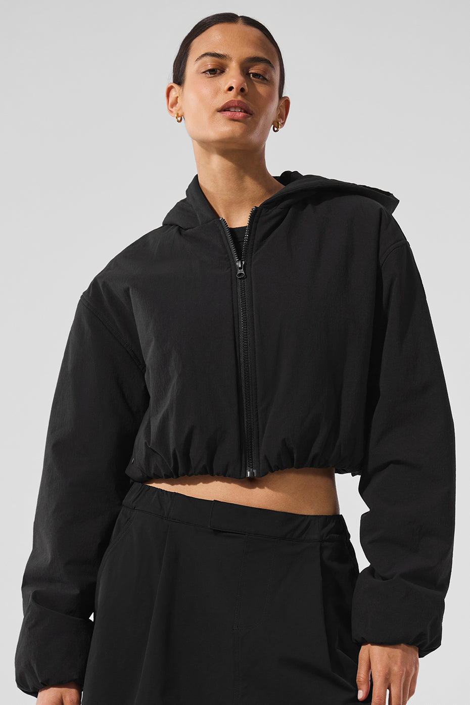 Cropped Mountain Peak Full-Zip Hoodie - Black image 1