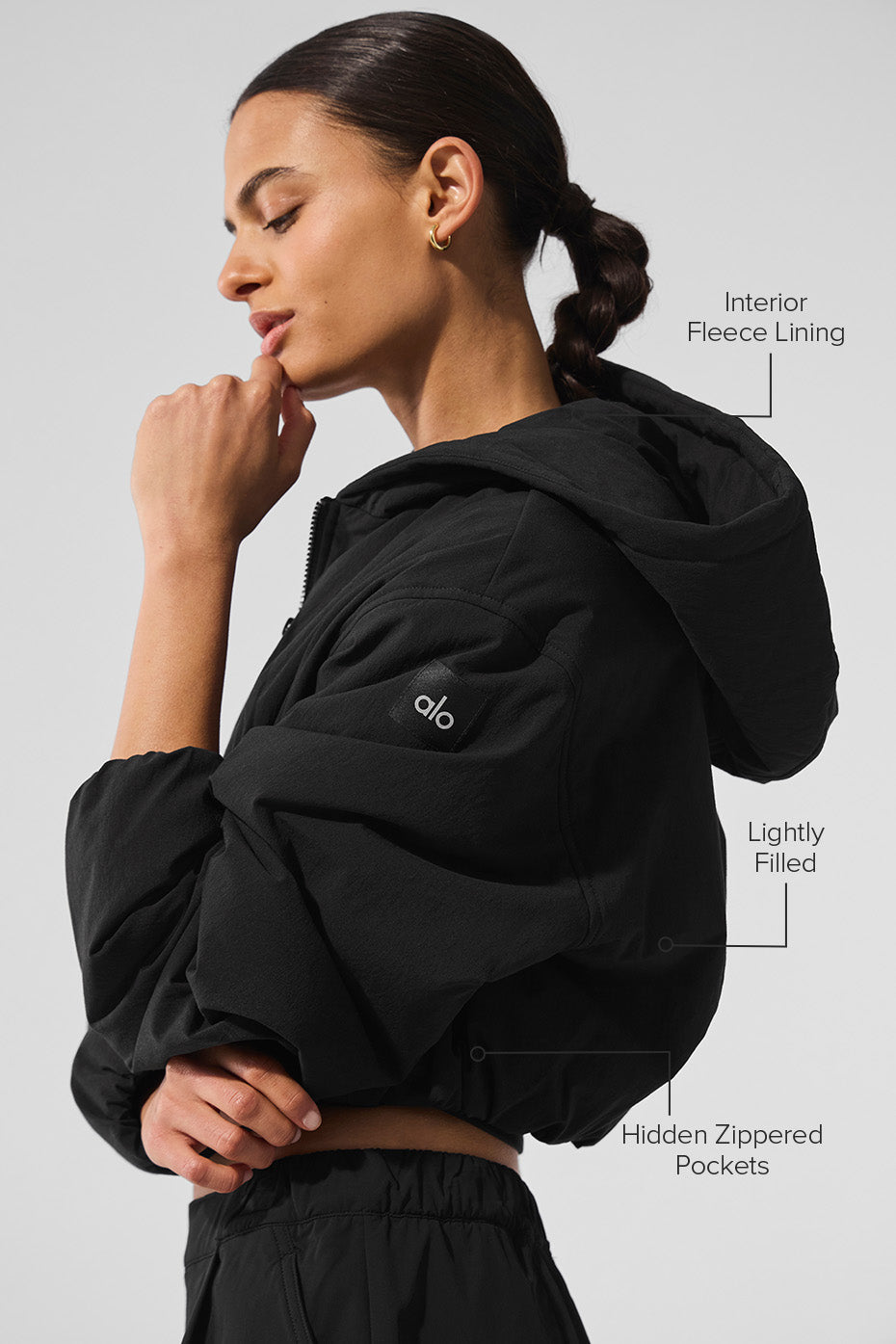 Cropped Mountain Peak Full-Zip Hoodie - Black image 2