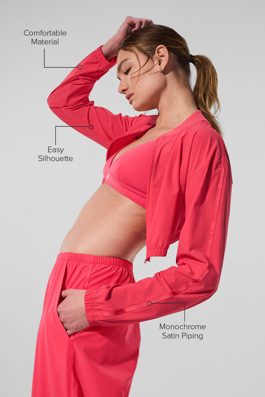 Cropped Breezy Full-Zip Cover Up - Candy Red image 2