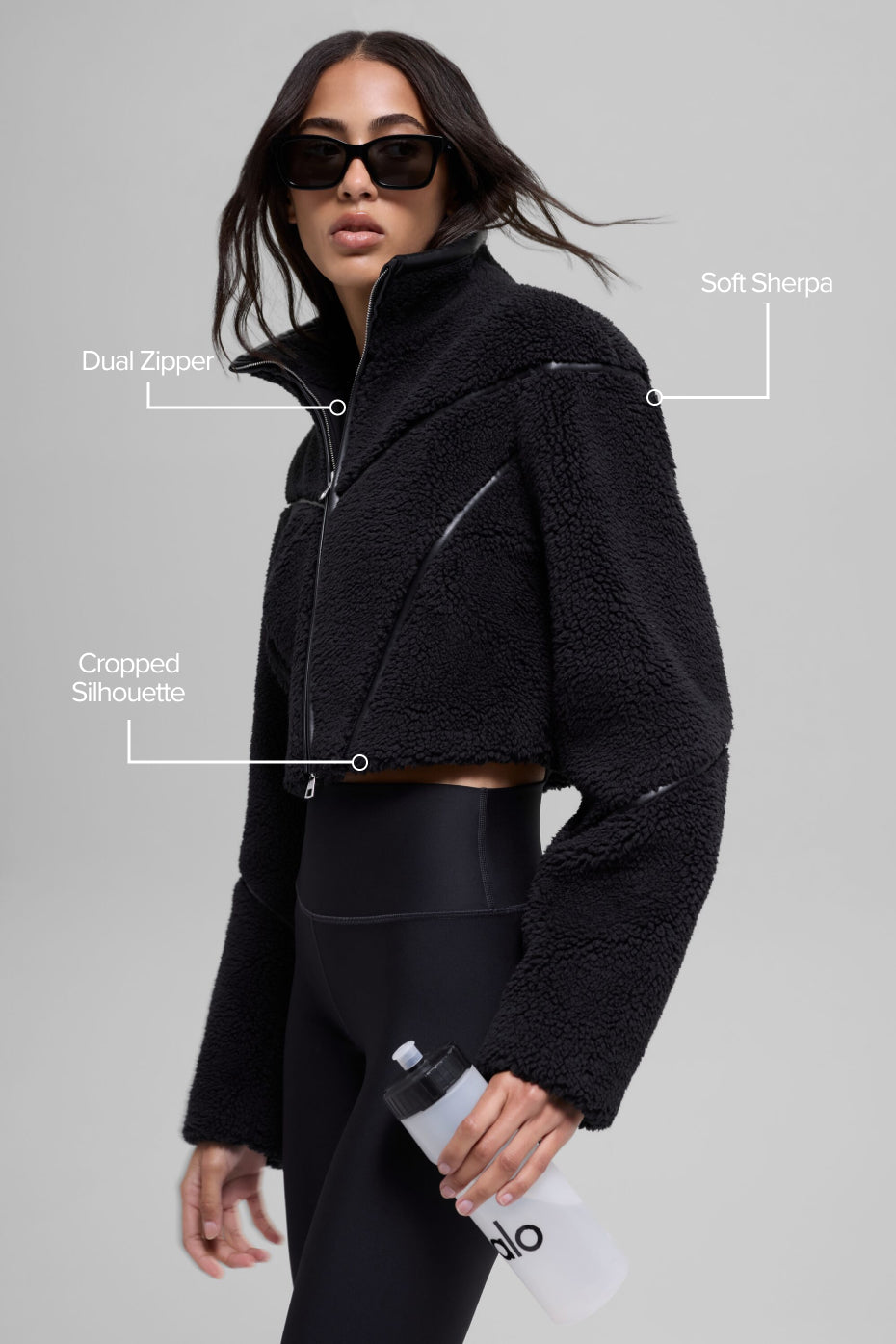 Sherpa Cropped Slope Side Jacket - Black image 2