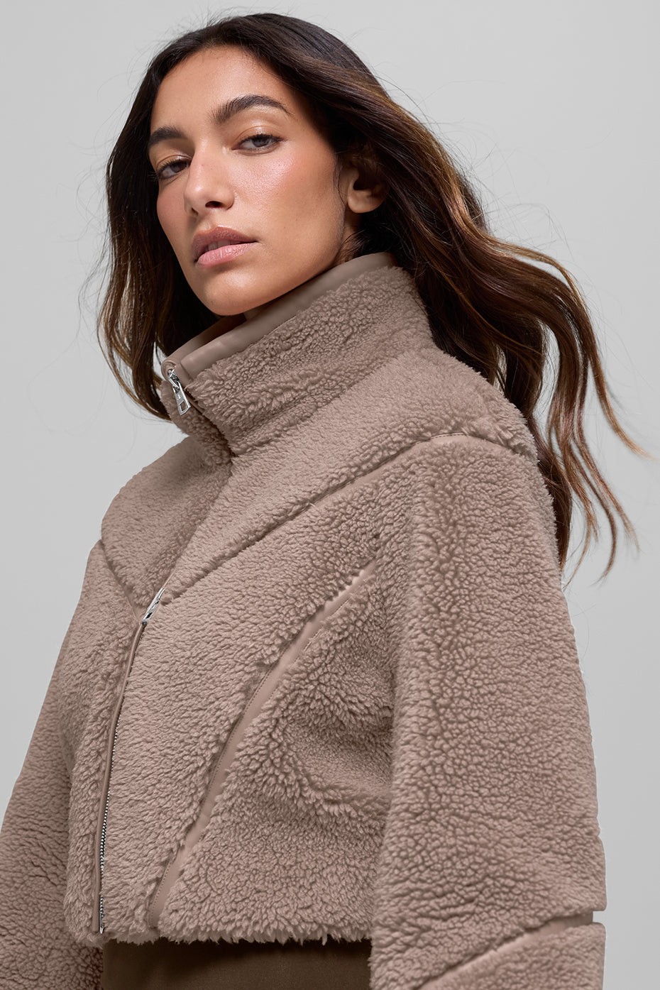 Sherpa Cropped Slope Side Jacket - Chai Latte image 3