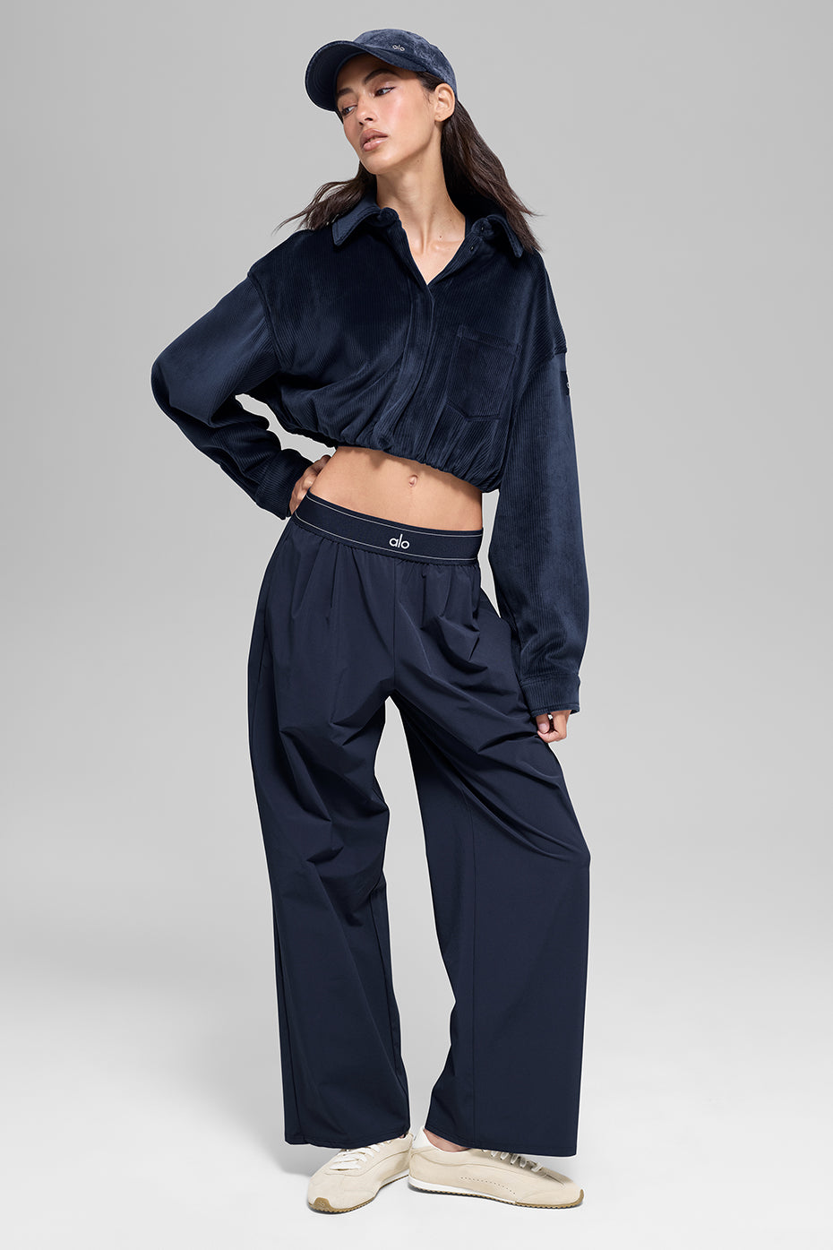 Ribbed Velour Cropped Mountain Side Jacket - Navy image 4