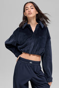 Ribbed Velour Cropped Mountain Side Jacket - Navy image 1