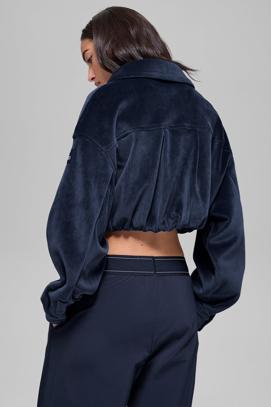 Ribbed Velour Cropped Mountain Side Jacket - Navy image 3