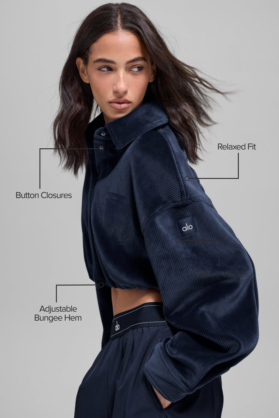 Ribbed Velour Cropped Mountain Side Jacket - Navy image 2