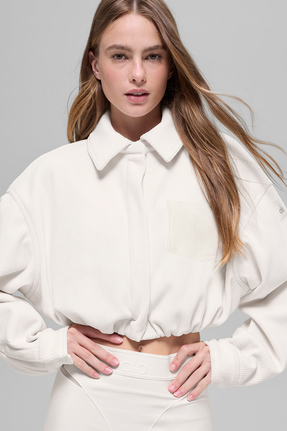 Ribbed Velour Cropped Mountain Side Jacket - Ivory image 1