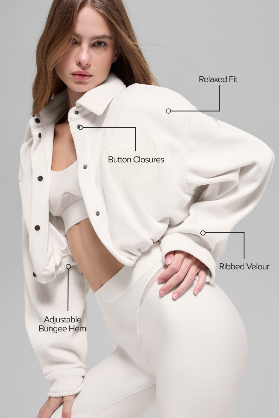 Ribbed Velour Cropped Mountain Side Jacket - Ivory image 2
