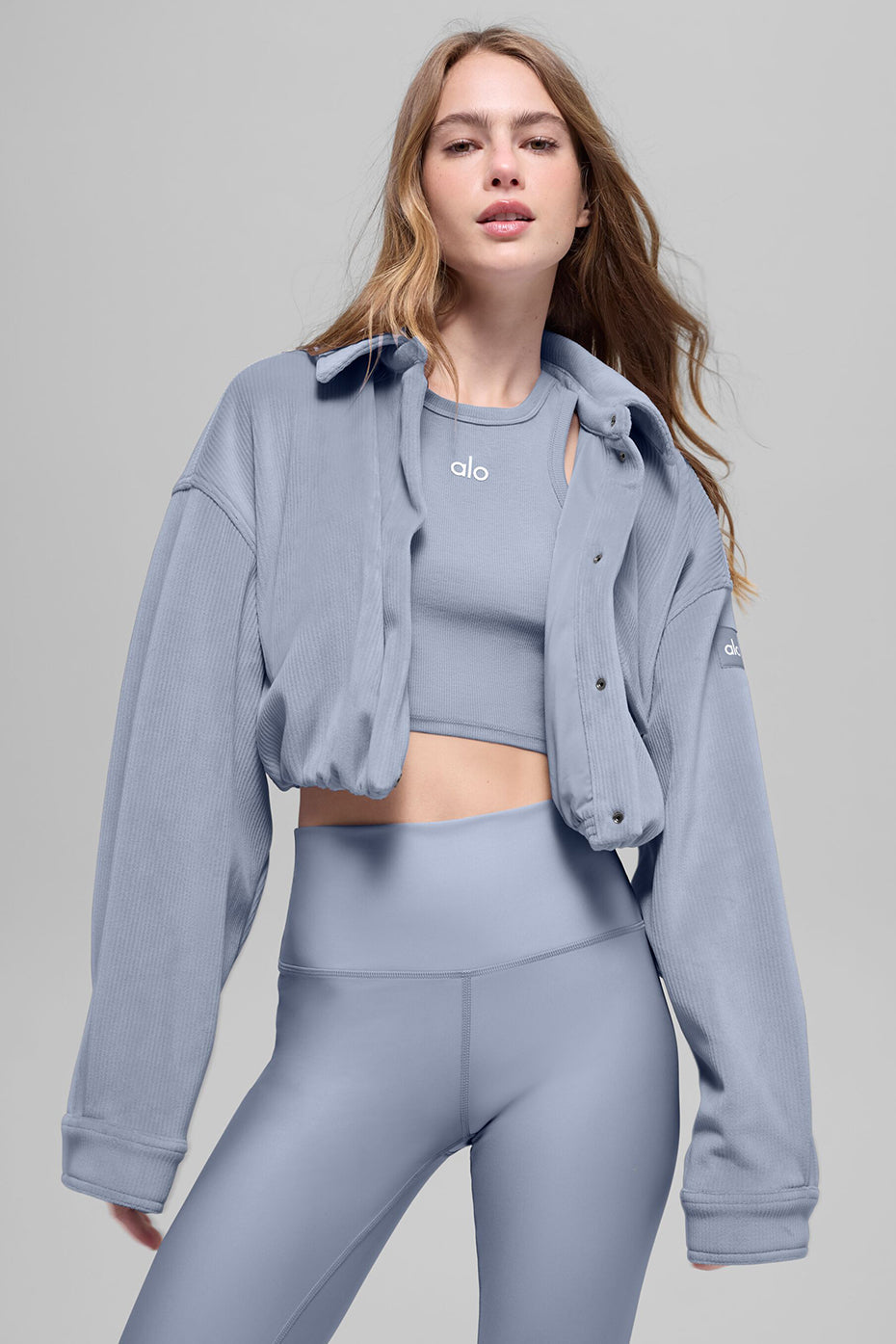 Ribbed Velour Cropped Mountain Side Jacket - Winter Frost image 1