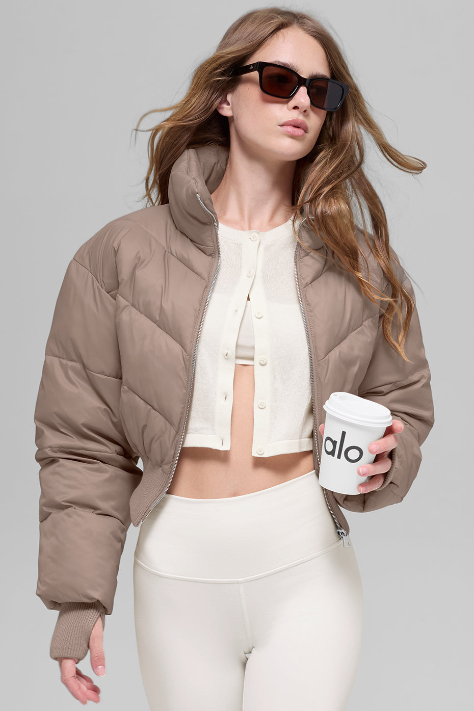 Cropped Atmosphere Puffer - Chai Latte image 1