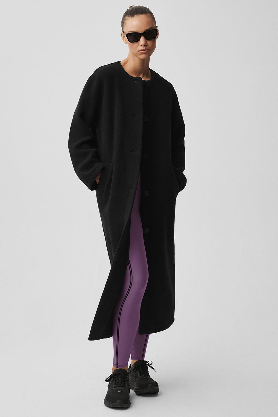 Double Face Wool City Girl Long Coat - Black image 5