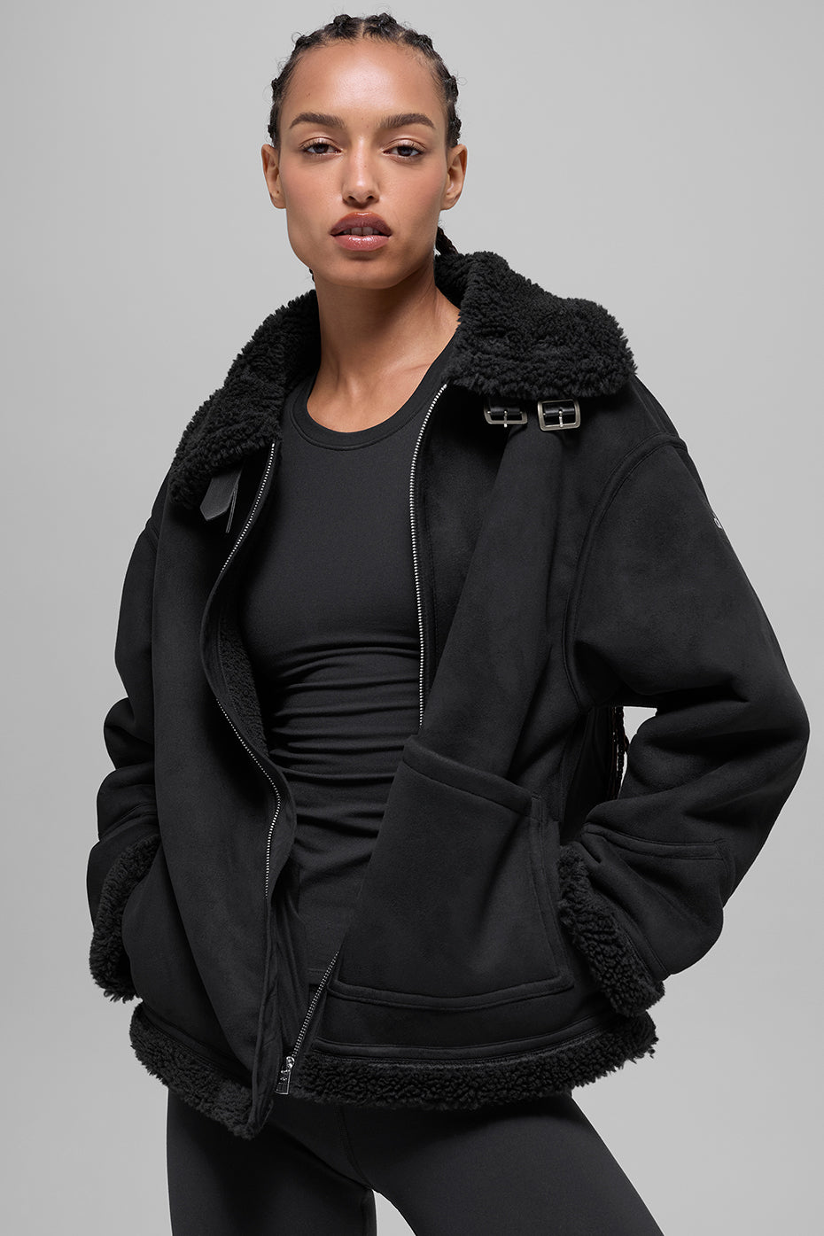 Faux Shearling Grand Jacket - Black image 4