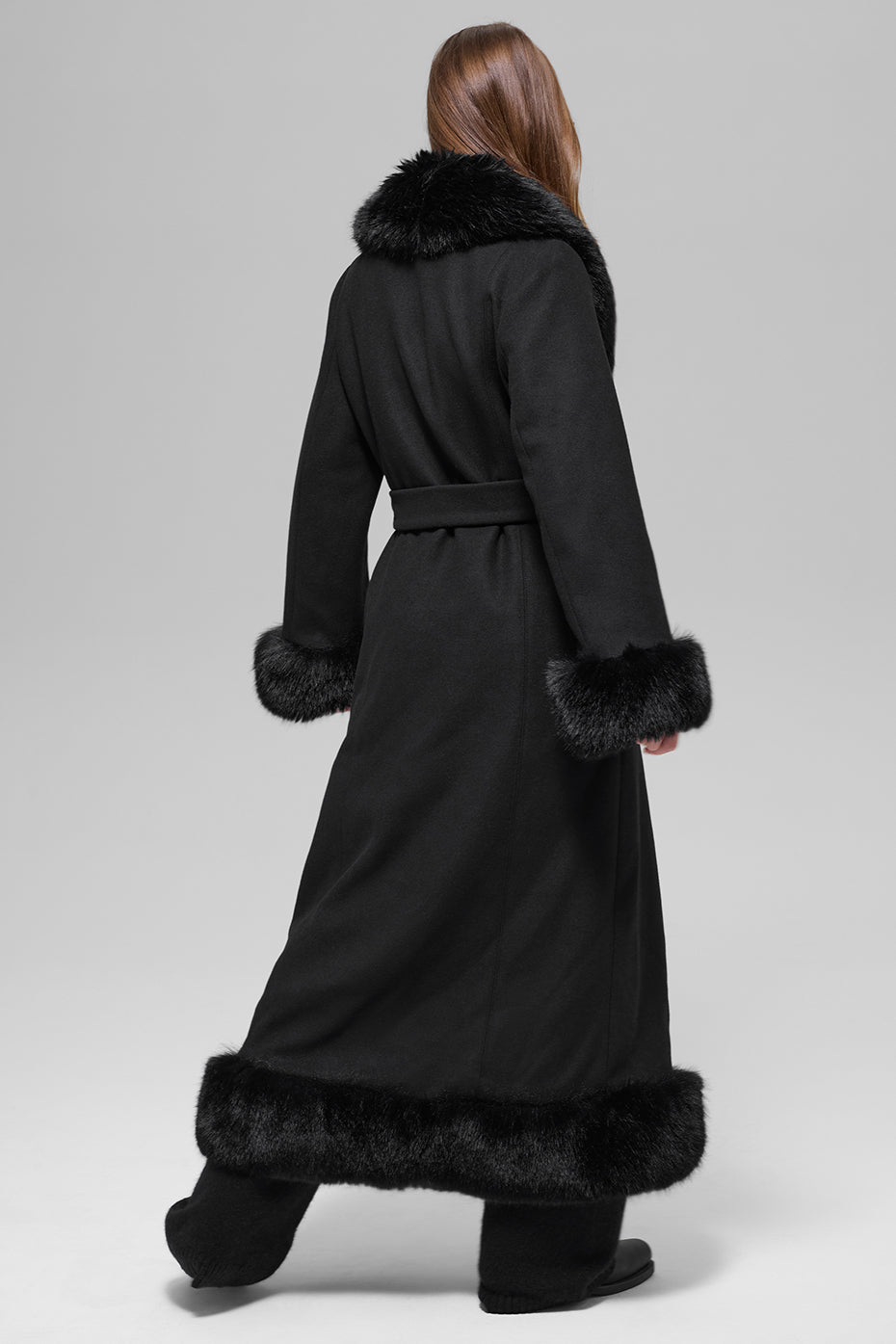Faux Fur Trimmed Longline Coat - Black image 4
