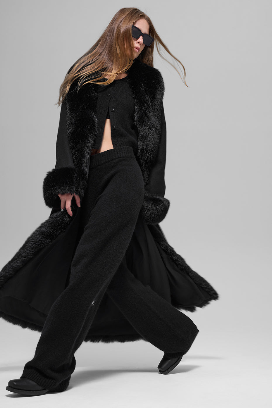 Faux Fur Trimmed Longline Coat - Black image 6