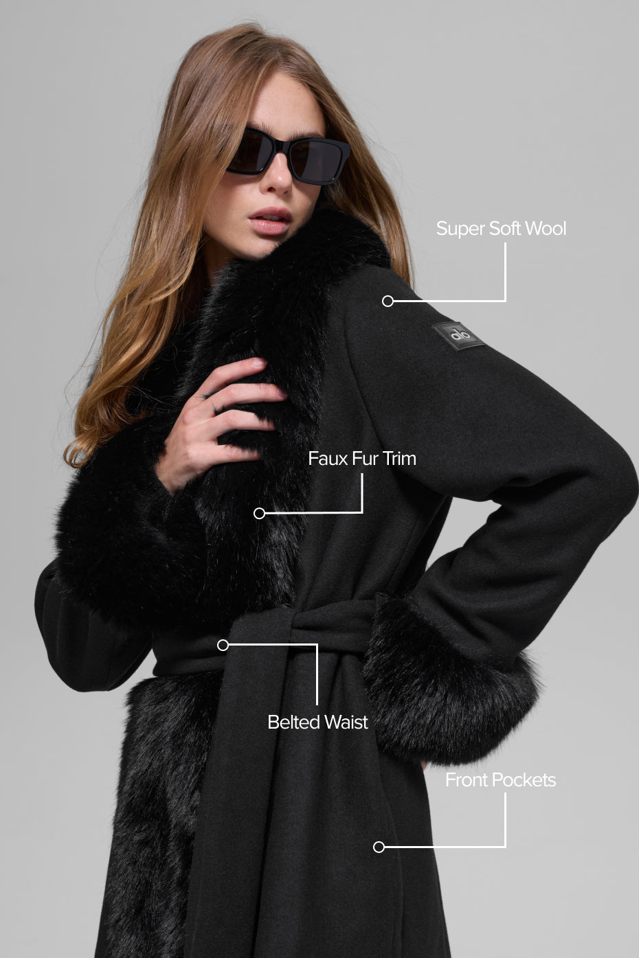 Faux Fur Trimmed Longline Coat - Black image 2