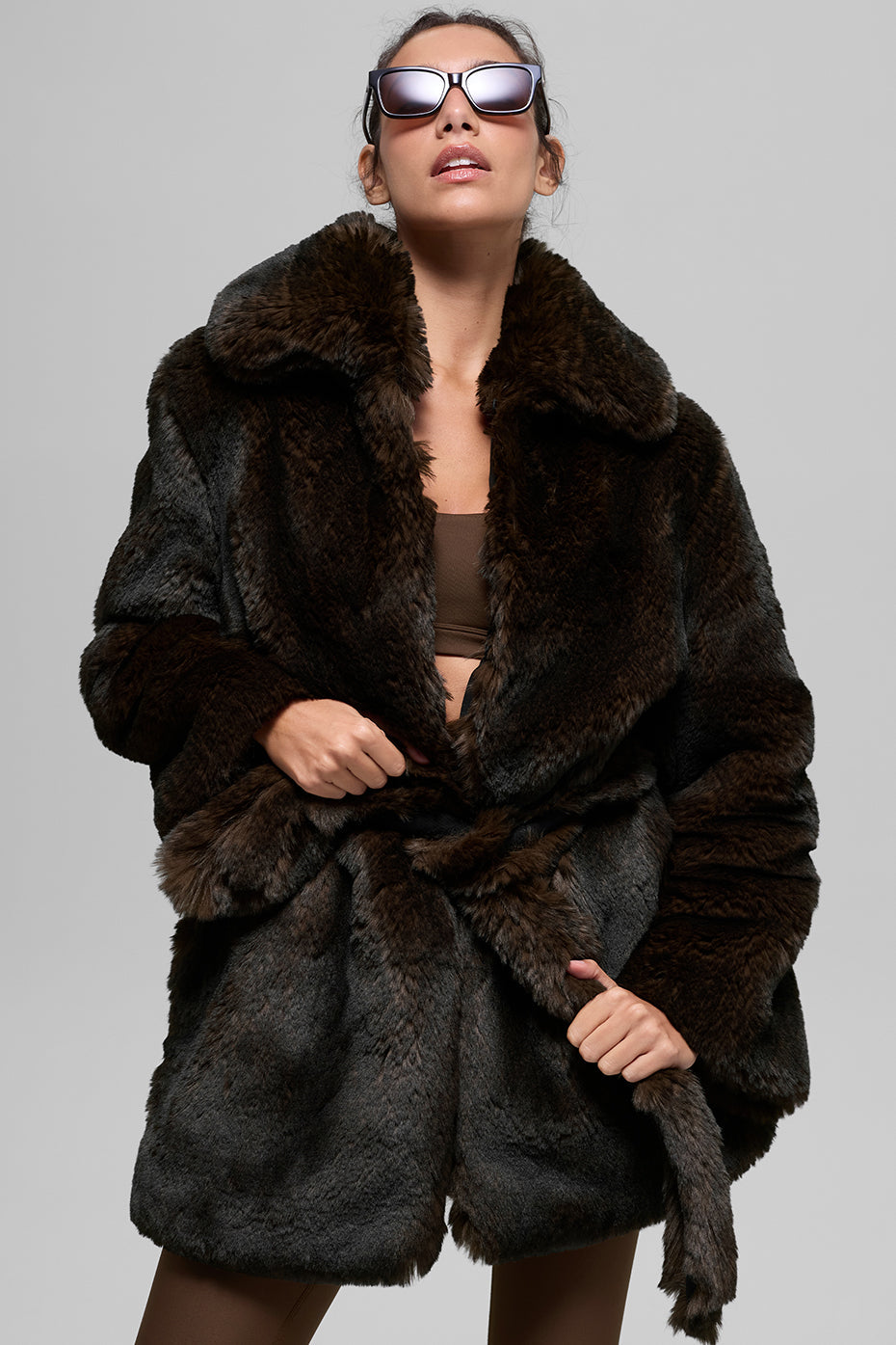 Faux Fur Starstruck Coat - Midnight Brown/Black image 1