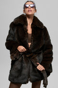 Faux Fur Starstruck Coat - Midnight Brown/Black image 1