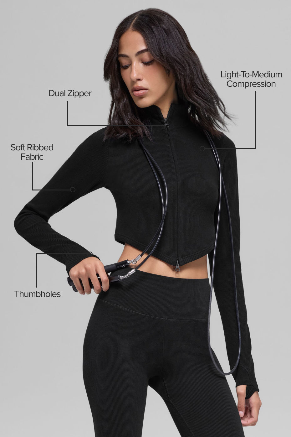 Seamless Two Tone Rib Jacket - Black image 2