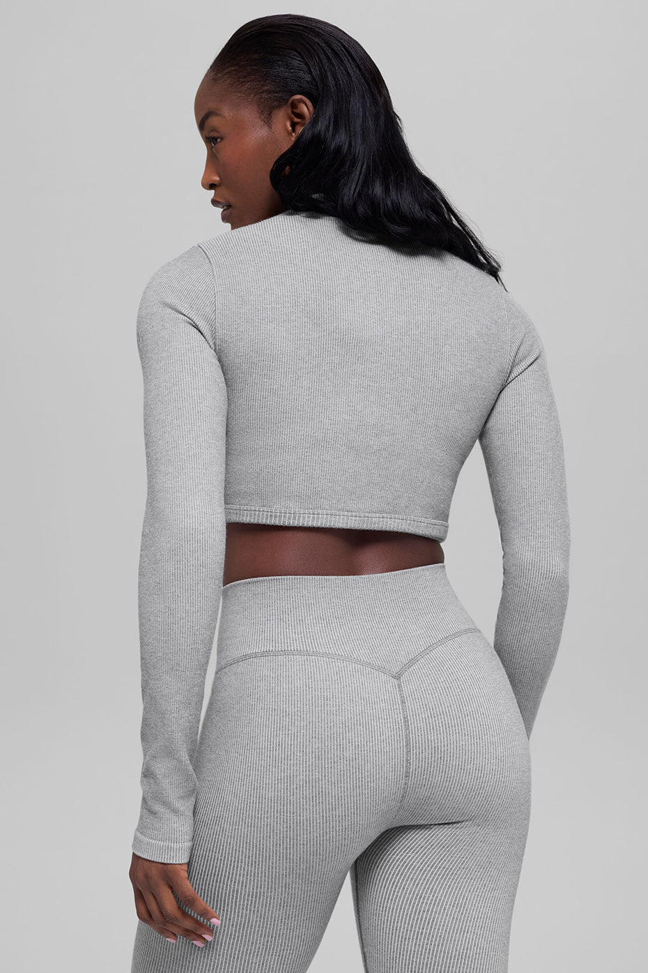 Seamless Two Tone Rib Jacket - Light Misty Grey Heather image 3