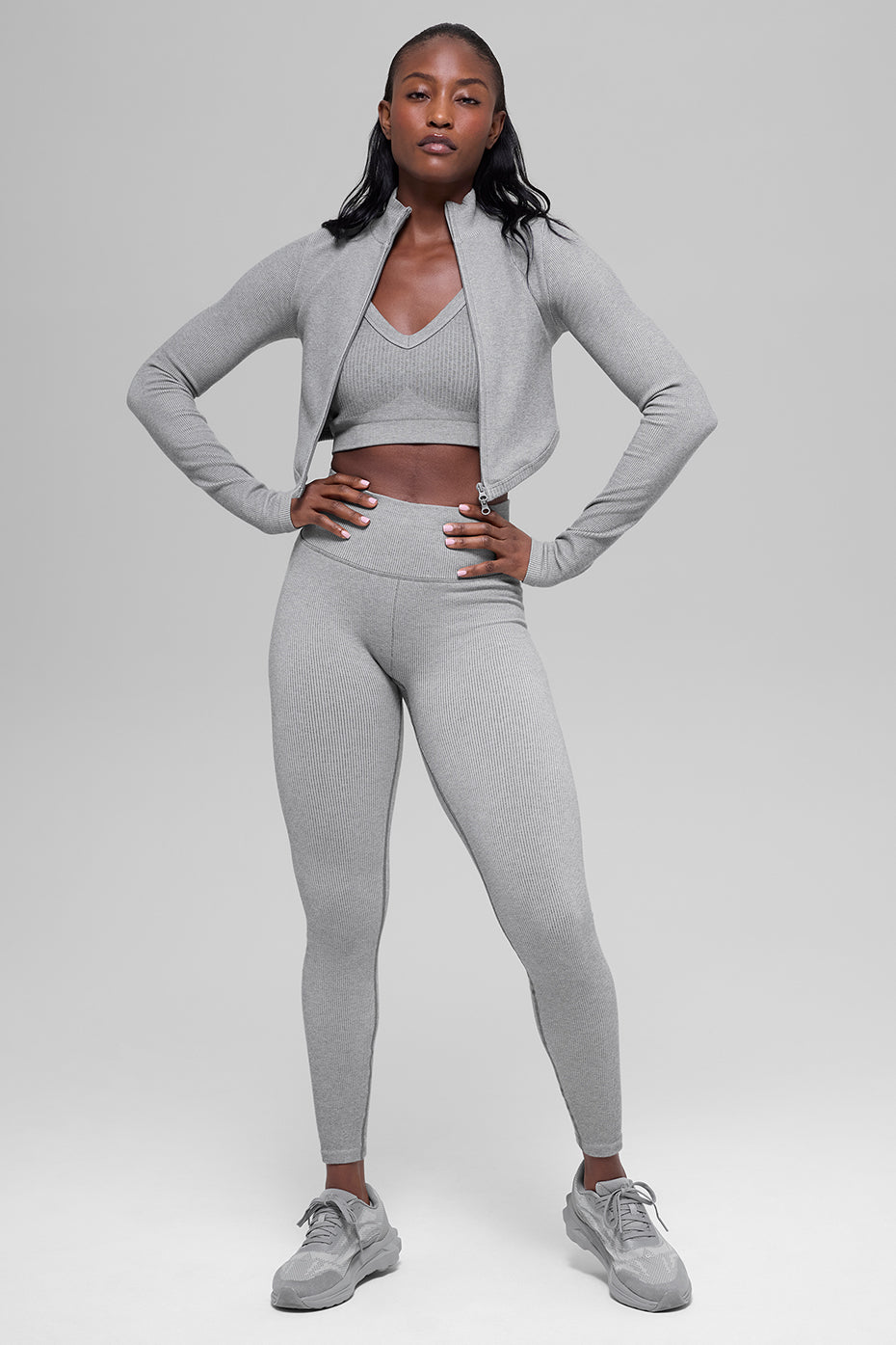 Seamless Two Tone Rib Jacket - Light Misty Grey Heather image 6