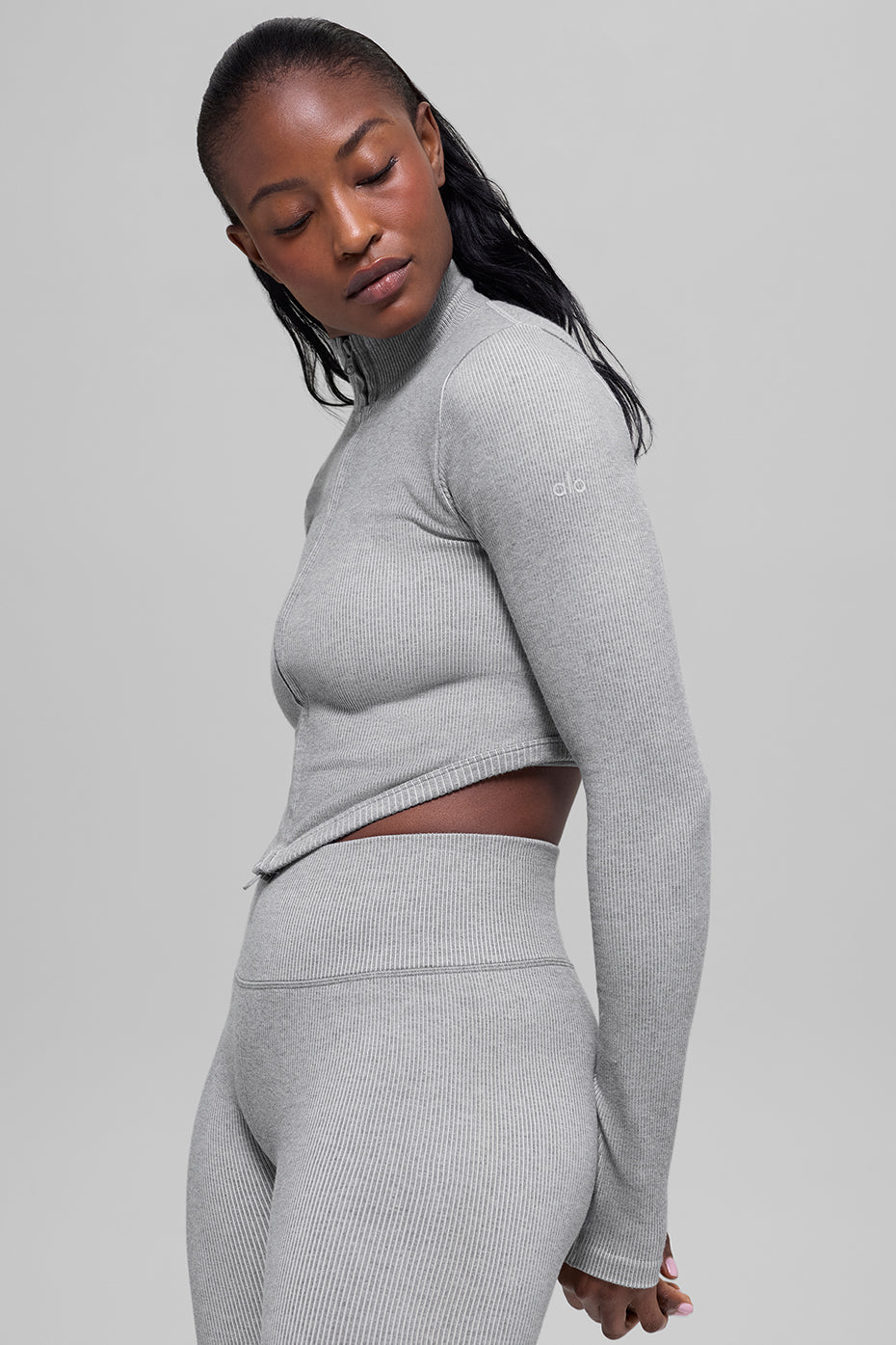 Seamless Two Tone Rib Jacket - Light Misty Grey Heather image 4