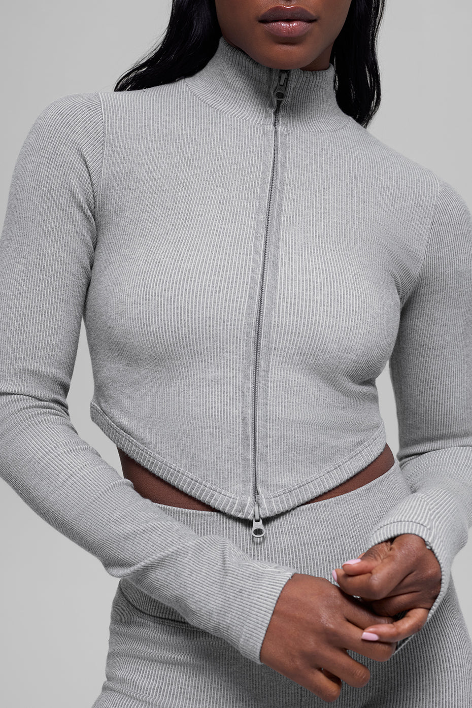 Seamless Two Tone Rib Jacket - Light Misty Grey Heather image 1