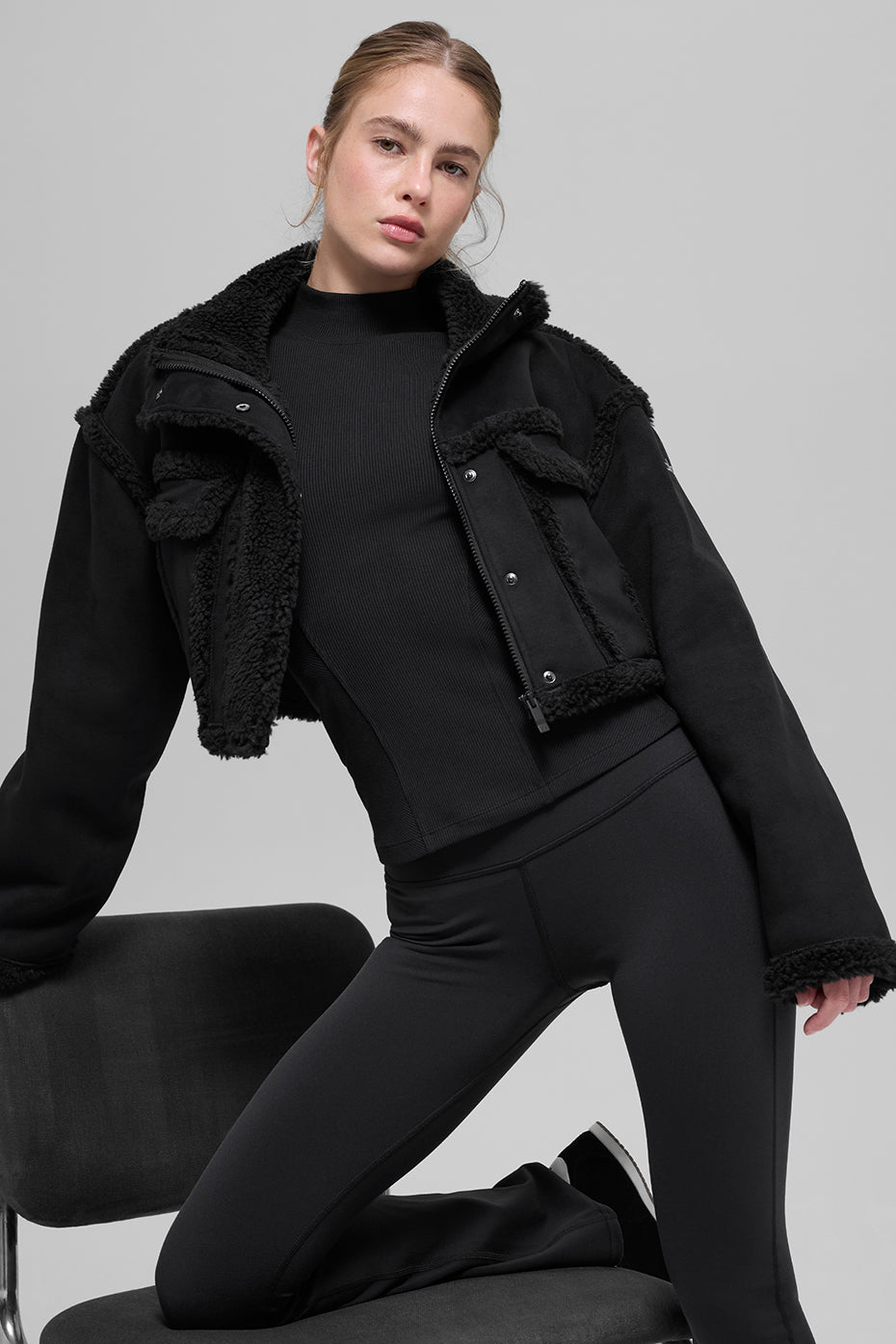 Faux Shearling Snowfall Cropped Jacket - Black image 4