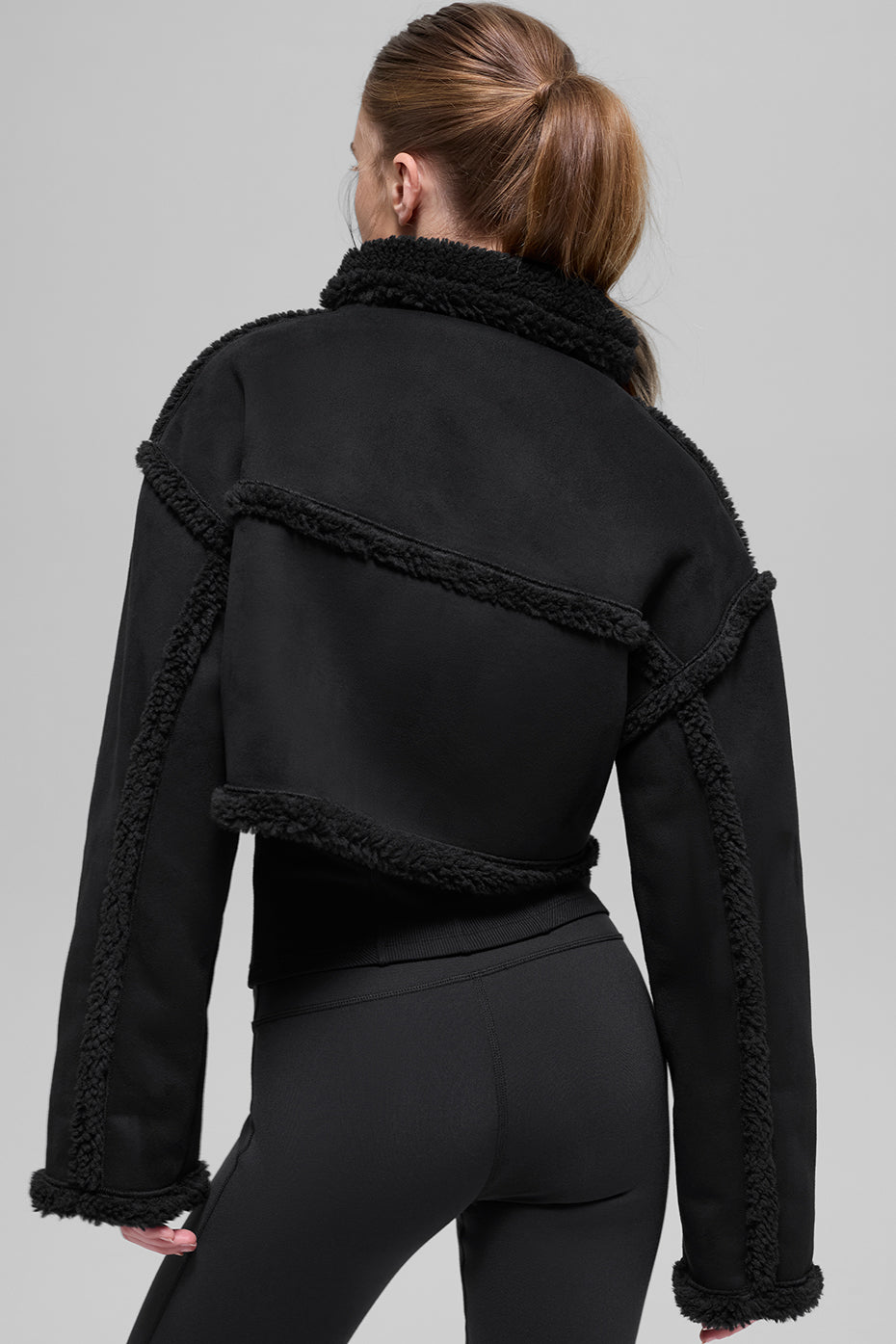 Faux Shearling Snowfall Cropped Jacket - Black image 3